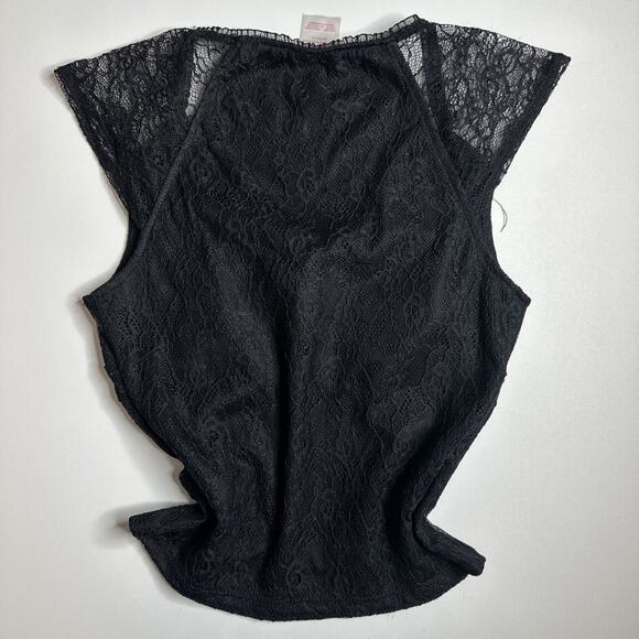 Y2K No Boundaries Black Lace Sheer Bow Tie Top S Coquette Fairycore Gothic - Picture 4 of 9